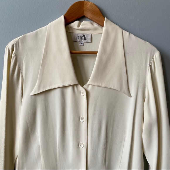 Vintage Y2K Neutral Wide Collar Tailored Shirt - Picture 2 of 9
